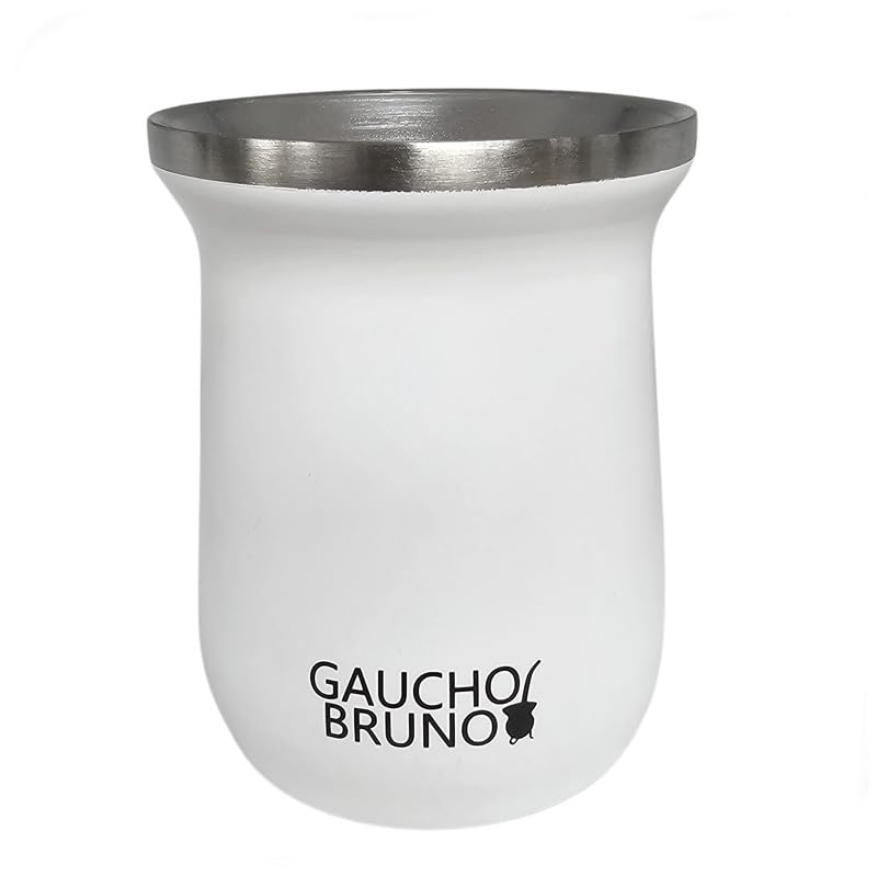 Gaucho Bruno - Stainless Steel Industrial Mate for Drinking Yerba Mate | Easy to Clean | Comfortable to Hold | Keeps Warm for Longer,White