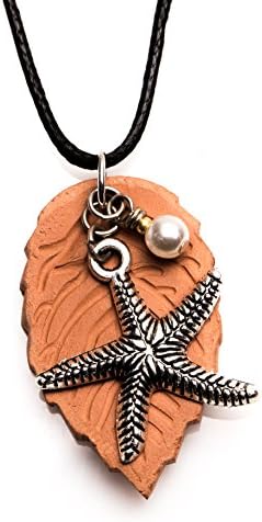 Essential Oil Diffuser Necklace - Aromatherapy terracotta jewelry with leaf pendant starfish charm and glass bead