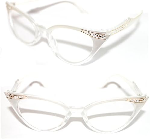 WOMEN'S CAT EYE SMALL RETRO GRADIENT FRAME CLEAR LENS GLASSES WITH GOLD RHINESTONES