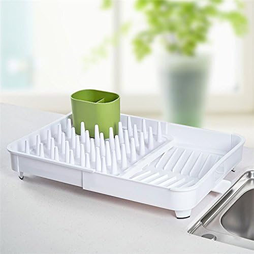 Expandable Dish Drying Rack and Drainboard Set Foldaway Integrated Spout Drainer and Cutlery Holder(white, 52x36cm)