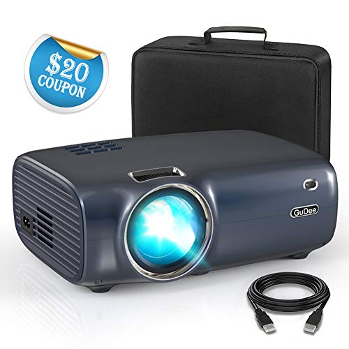 Projector, GuDee Mini Portable Video Projector LED with Dual Speakers, Digital LCD Home & Outdoor Movie Projector 1080P Supported, Compatible with Fire TV Stick, Smartphone, HDMI,VGA,AV and USB