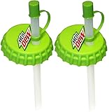 Jokari 2 Count Mtn Dew Modern Logo Sip and Seal Soda Can Straws, Green