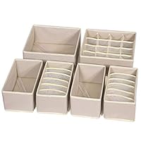 TENABORT Foldable Drawer Organizer Dividers Cloth Storage Box Closet Dresser Organizer Cube Fabric Containers Basket Bins for Underwear Bras Socks Panties Lingeries Nursery Baby Clothes Beige 6 Pack