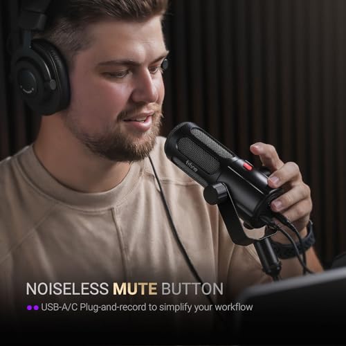 FIFINE USB/XLR Dynamic Microphone for Vocal, Podcasts, Streaming, Recording, Broadcasting, Studio Microphone with Mute Button, Headphone Jack for PC/XLR Mixer -TANK6
