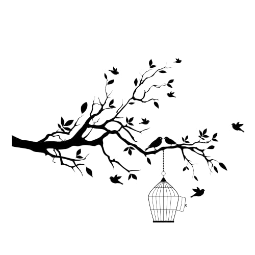 Birds in CAGE Reusable Stencil A3 A4 A5 & Bigger Sizes Animal Tree Modern / Bird54 (PVC Reusable Stencil, A4 Size - 210 x 297 mm, 8.3 x 11.7 in)