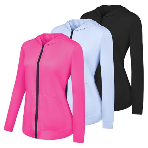 Photo 1 of 3 Pack: Womens Just My Plus Size Dry Fit Long Sleeve Full Zip Up Hoodie Jacket Ladies Athletic Running Track Workout Sports Yoga Pockets Shirt Rain Sweat Up Winter Rain Lightweight Outerwear-SET4, 3X