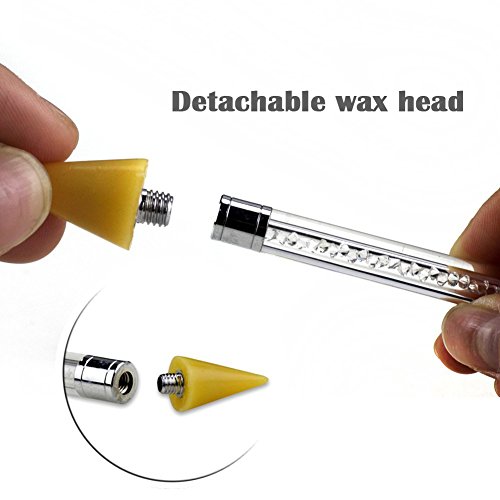Dual Ended Nail Rhinestones Picker Pencil Dotting Pen Nail Art Design Studs Picker Crystal Beads Acrylic Handle Stainless steel and Wax Double Head Manicure Tool with Travel case (1pcs)