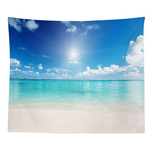 HIYOO Home Nature Art Wall Hanging Fabric Tapestry, Tropical Ocean Sea Coast Beach Waves Theme Design, Decor For Bedroom Living Room Party Background Photography Backdrops 90"W x 71"H - Sunshine Beach