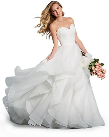 MythLove Women's Sweetheart Backless Tulle Layer Pleated A-Line Bride Gown Beach Wedding Dress White 14
