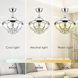Siljoy 36" Retractable Crystal Ceiling Fans with