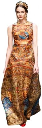 Robe soirée en soie, Robe empire en soie, Robe soirée longue, Robe ceremonie imprimée, Robe Byzance - Multicolore, taille L