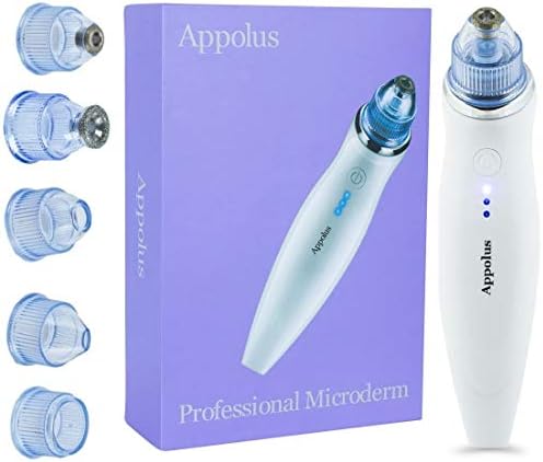 Appolus Microdermabrasion Machine Wireless- Premium Diamond Microdermabrasion Kit For Flawless Lifted Skin-2 Different Size Diamond Tips-5 Heads-Blackhead Blemishes Remover-Pore Lines Wrinkles Sagging