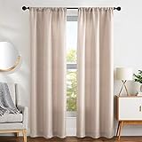 jinchan Beige Linen Textured Curtains for Living Room Jacquard Contemporary Lattice Light Filtering Rod Pocket Window Treatment Set for Bedroom Drapes 84 inches Long 2 Panels