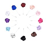 L'vow Satins Rose Brooch for Wedding Handmade Lapel Pin Flower Boutonniere for Suit Pack of 6
