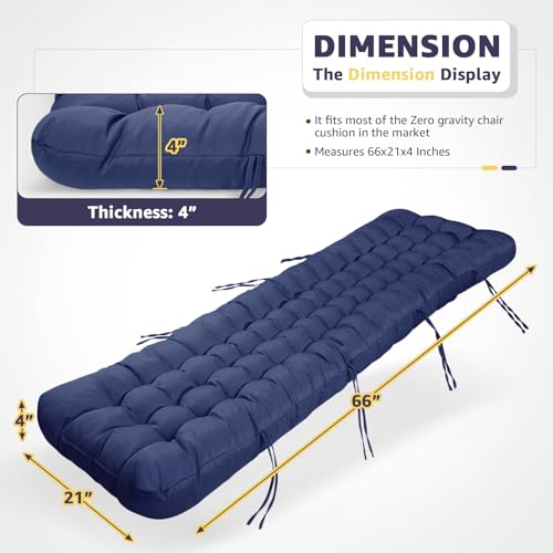 widesmile Sun Lounger Cushion Waterproof 180 x 55 x 10 cm Thickened Garden Recliner Chair Cushion with Ties & Non-Slip Back, Indoor Outdoor Soft Sunlounger Cushions Cotton Inner (Blue)