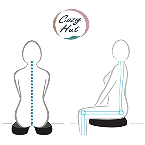 Cozy Hut Orthopedic Memory Foam Non-Slip Office Chair Pad Car Seat Spinal Alignment Wheel Chair Cushion for Back Pain, Sciatica, Coccyx, Orthopedic and Tailbone with Removable Cover, Black