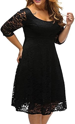 Women's Plus Size Half Sleeve Lace Cocktail A-line Skater Wedding Party Dress 16W Black
