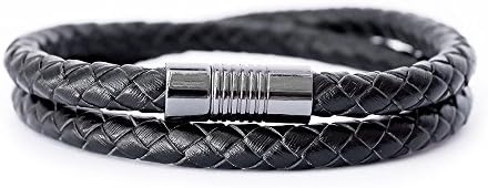 Real Genuine Woven Leather Bracelet with Magnetic Clasp for Men and Women- Designed by Live Allure (Black)
