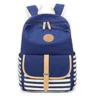 Tusong Cute Thickened Canvas School Backpack Laptop Bag Shoulder Daypack Navy Blue Stripe