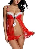 Avidlove Women Red Christmas Babydolls Set Santa Lingerie Lace Chemises Red Small
