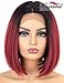 K'ryssma Ombre Burgundy Lace Front Wigs Short Bob Synthetic Wig Black Roots to Wine Red Ombre Lace Front Wig with Deep Middle Parting Heat Resistant