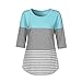 Striped Plaint Shirts for Women Flowy Loose Tops Patchwork 3/4 Sleeve Blouse