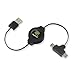 ReTrak Retractable Dual-Tip Micro and Mini USB Cable, Black (ETCABLEREAD)