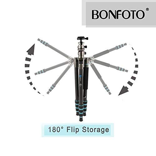 BONFOTO Carbon Fiber 57.6" B674C Lightweight Portable Compact Travel Tripod and Monopod with 360 Degree Ball Head + 1/4" Quick Release Plate + Carry Bag for Canon Nikon Sony DSLR Cameras