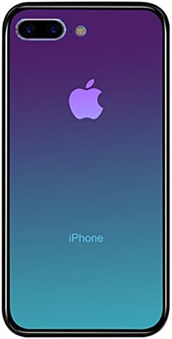iPhone 8 Plus Case, Luoming Gradual Colorful Gradient Change Color Tempered Glass Case Soft TPU Bumper Shock Absorption Phone Cover Case for Apple iPhone 8 Plus/iPhone 7 Plus (Gradien Purple)