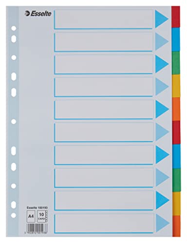 Esselte A4 100193 100193 100193 Binder with 10 Coloured Tabs and a Cover for Ring Binders and Lever Files Made of Sustainable Environmentally Friendly Recycled Cardboard