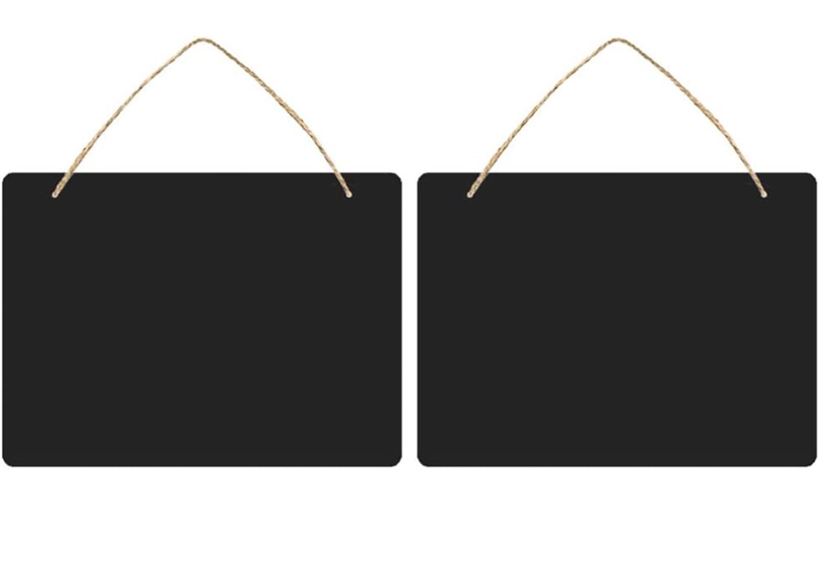 Riiriou 2 Pack Hanging Chalkboard Signs, 9.84x8 inch Double Sided Acrylic Black Chalkboards with Jute Rope for Home, Party, Store, Office, Garden
