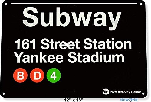 LFMS Tin sign 8x12 inches Subway 161 Yankee Stadium Metal New York Street Garage Store A630