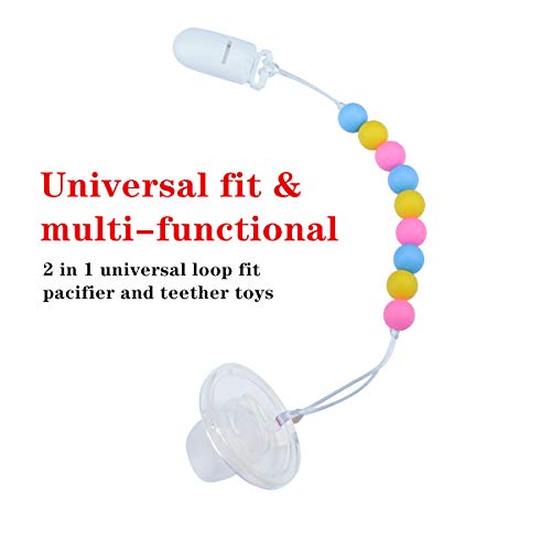 MEGODAY Designer Teether Pacifier Holder with Baby Teething Toy,Silicone Ice Cream Chewlery for Boys and Girls,Universal MAM Soothie Clip Adapter (Blue/Yellow/Pinks) - Thumbnail 2