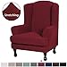 2 Piece Sofa Cover High Stretch Jacquard Fabric Furniture Slipcover Stay in Place Soft Spandex Form Fit Wing Back Armchair Slipcovers, Skid Resistance Machine Washable (Wing Chair, Burgundy Red)
