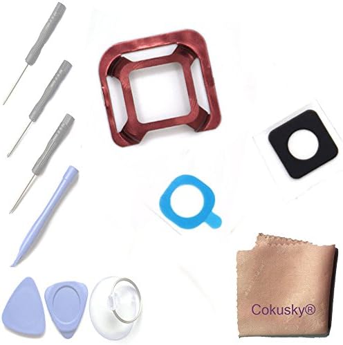 Cokusky® Back Camera Frame Holder Glass Lens with Frame Adhesive Repair for Samsung Galaxy S5 Active G870A (Red)