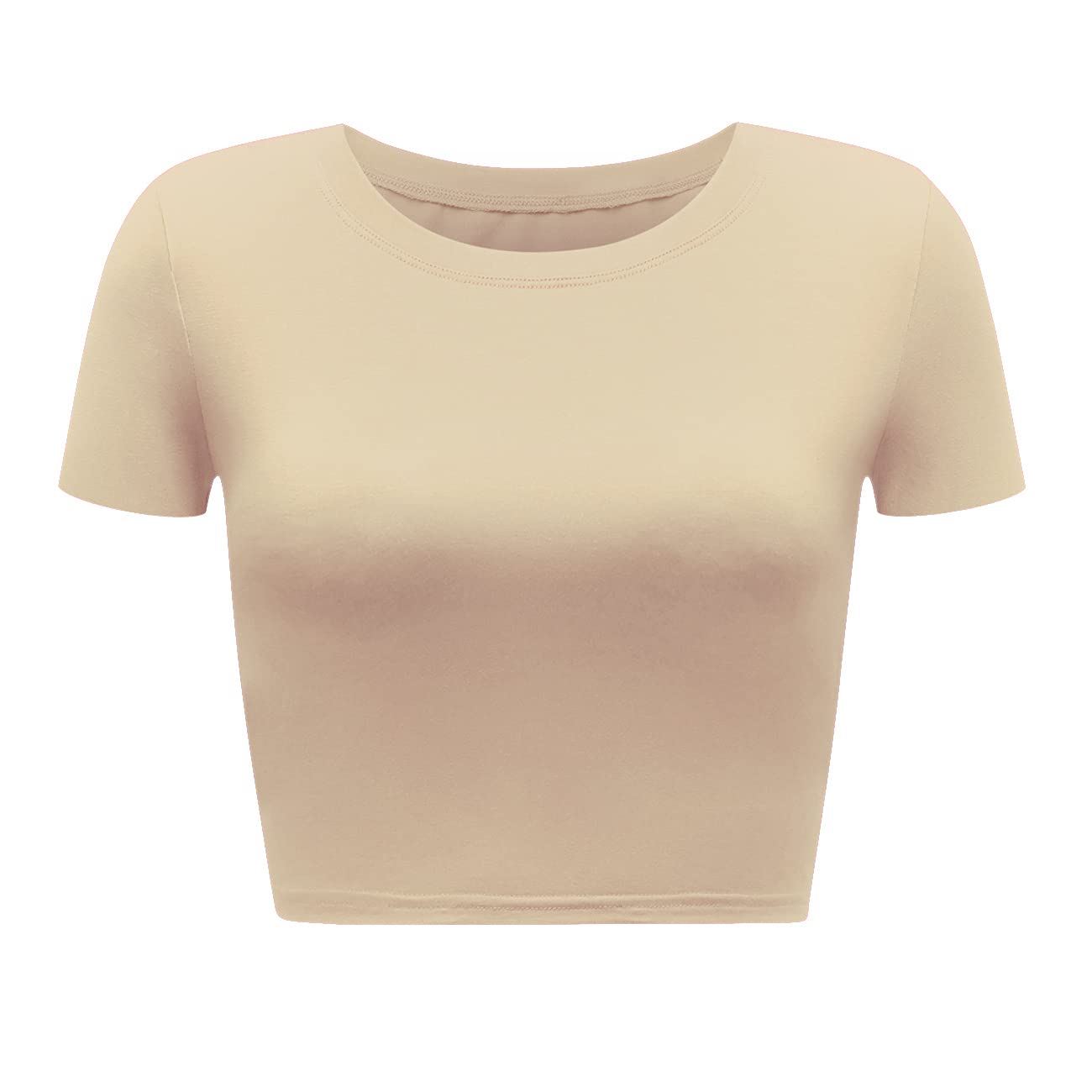 Women's Basic Round Neck Short Sleeve Crop Top (Light Apricot, Medium)