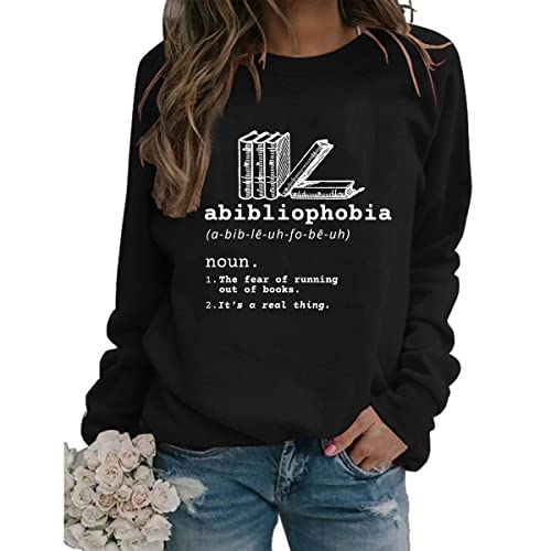 QYZ-Top Womens Abibliophobia Sweatshirt Funny Vintage Reading Shirts Long Sleeve Crewneck Graphic Pullover Book Lover Gift black l at Amazon