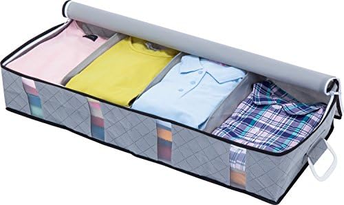 1Storage Charcoal Fiber Under Bed Organizer, Carry Handles, 4Cells, Breathable Material, Grey 902-15