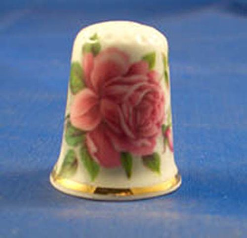 Porcelain China Collectable Thimble - Red Rose Floral with Free Gift Box