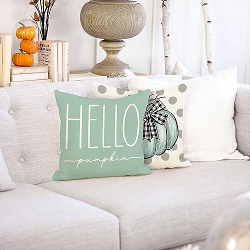 CROWNED BEAUTY Fall Outdoor Decorative Throw Pillow Covers 18 x 18 Inch Set of 4, Striped Truck Polka Dots Pumpkin Farmhouse Pillowcases for Couch (Green)