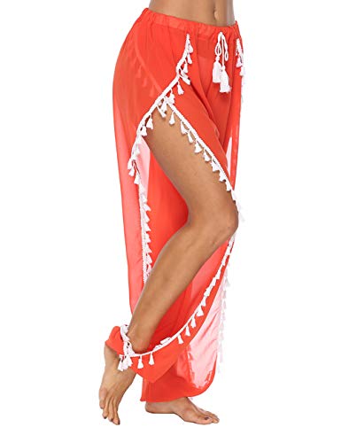 Blingfit Women's Fashion Sheer Pom Pom Trim Kaftan Chiffon Swimwear Beach Cover Up XL - Thumbnail 3