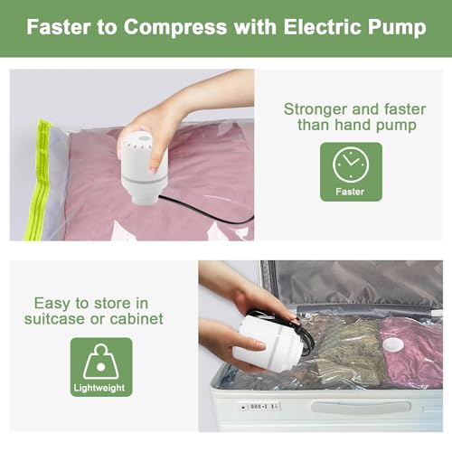 Gluckluz Vacuum Storage Bags with Electric Pump 16 Packs Space Saver Bag Compression Seal Bag (4 Jumbo + 4 Large + 4 Medium + 4 Small) for Travel Clothes Comforter Mattress Duvet Pillow Blanket