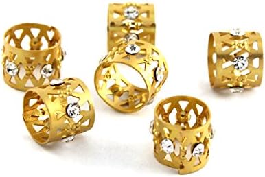 Mixed Dread Lock Dreadlocks Crystal Stud Gold Plated Beads Metal Cuffs Hair Decoration Filigree Tube 6 PCS in 1 package-10mm (12mm)