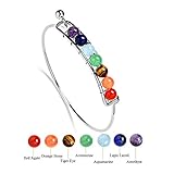 7 Chakra Natural Stone Yoga Bracelet Gold Plated Handmade Healing Energy Beads Cuff Bangle (Platinum Plated)