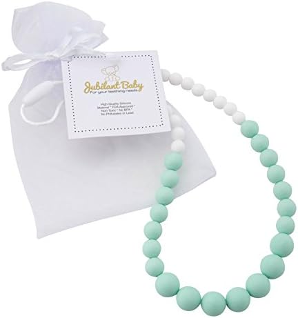 Silicone Teething Necklace for Mom, Unique, For Chewing and Used as a Nursing Necklace while Breastfeeding, Provides Soothing Relief &amp; Acts as a Sensory Toy (Giraffe &amp; Ring Alternative) – mint green