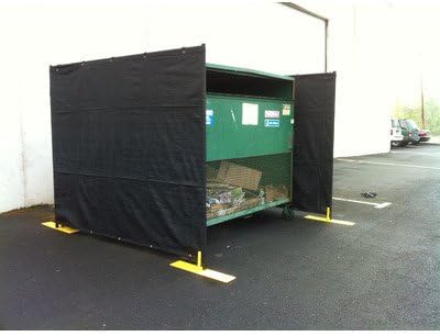 Crowd Control Temporary Fence Panel Kit - Perimeter Patrol Dumpster Enclosure (3 sides) - Includes black screen mesh for blocking unsightly dumpsters or trash areas. 7.5'W x 6'H - 4 Panel Kit Black