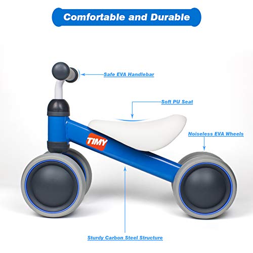 Timy Baby Balance Bike for 1 Year Old Kids Riding Toys for 10-24 Months Toddler No Pedal 4 Wheels Boy Girl First Birthday Gift