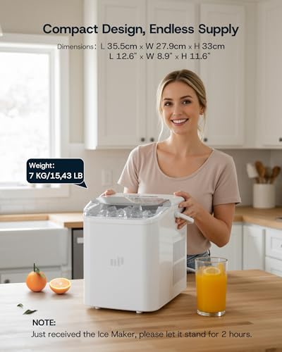 Upstreman Ice Maker, Portable Countertop Ice Making Machine with Self-Cleaning - 9 Bullet Ice in 6 Mins, 12kg/24h, Necessity for Home Kitchen Party & Outdoor, BI12 (White)