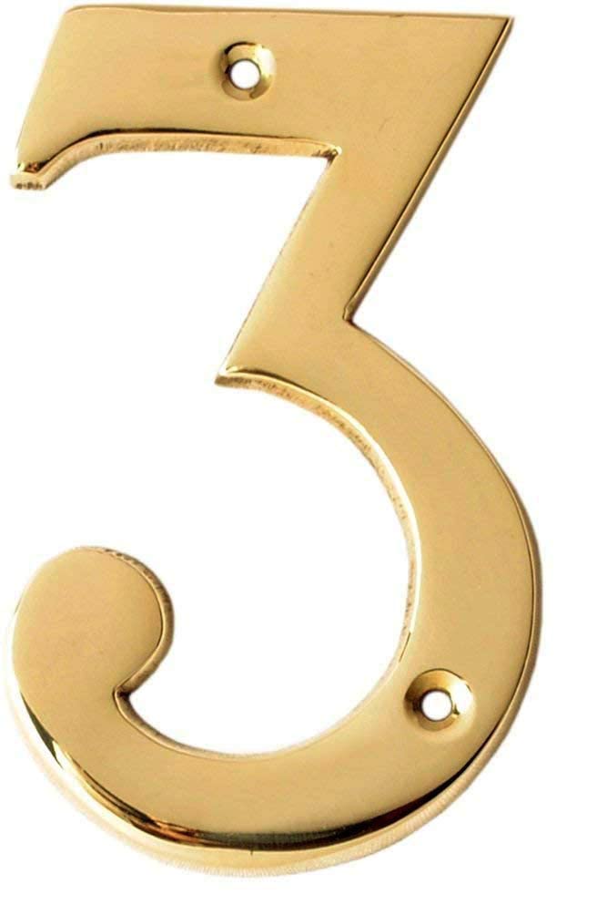 eSplanade 4" Brass House Hotel Door Number Plaque Sticky Numeric Numerical Digit 0-9 (3 (Three))