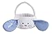 Custom Kids Easter Basket, Plush White Bunny With Floppy Gingham Ears